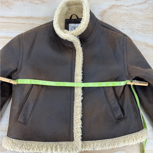 ZARA Kids Brown faux-leather aviator jacket + faux-shearling lining Size 11-12 - Picture 3 of 9